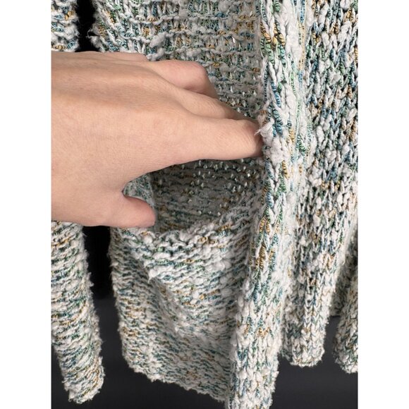 Anthropologie Moth Women's Knit Hooded Open-Front Cardigan Sweater M Green White - Picture 3 of 9